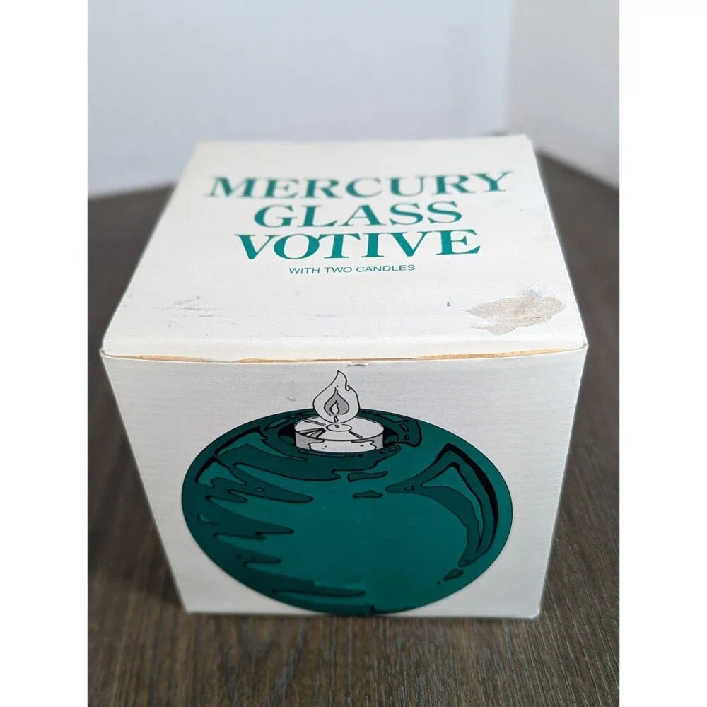 VTG Dept 56 Mercury Glass Votive Candle Holder Green Christmas Ornament Holiday